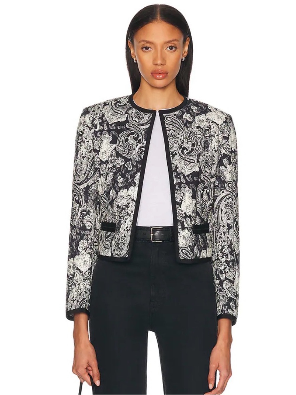Nili Lotan The Bono Jacket- Black & White Paisley Cropped Jacket - Picture 7 of 7
